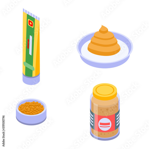 Mustard icons set. Isometric set of mustard vector icons for web design isolated on white background
