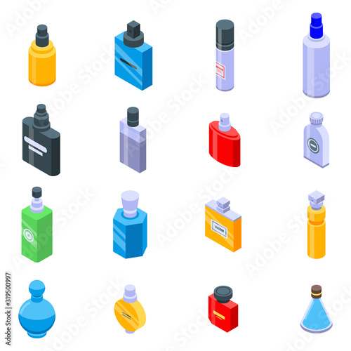 Fragrance bottles icons set. Isometric set of fragrance bottles vector icons for web design isolated on white background