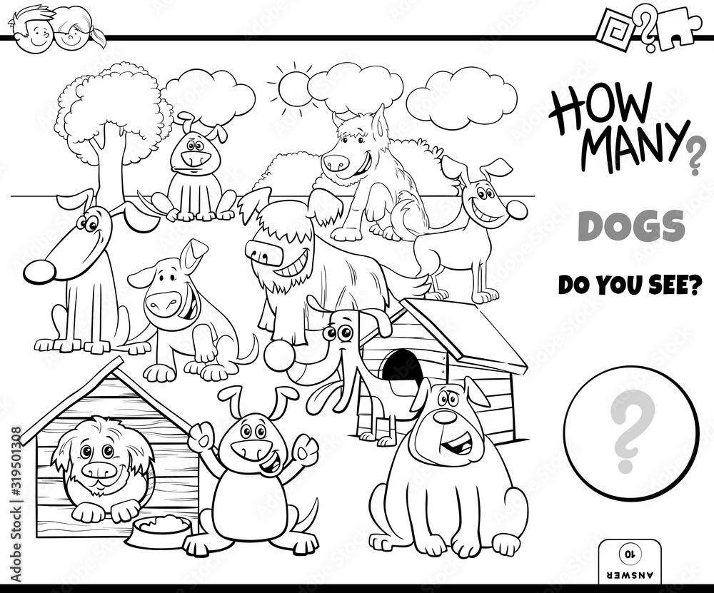 Fototapeta premium counting dogs educational task color book