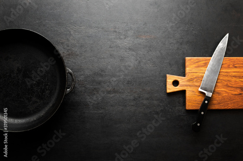 Kitchen background or concept with blank space for a text, top down view