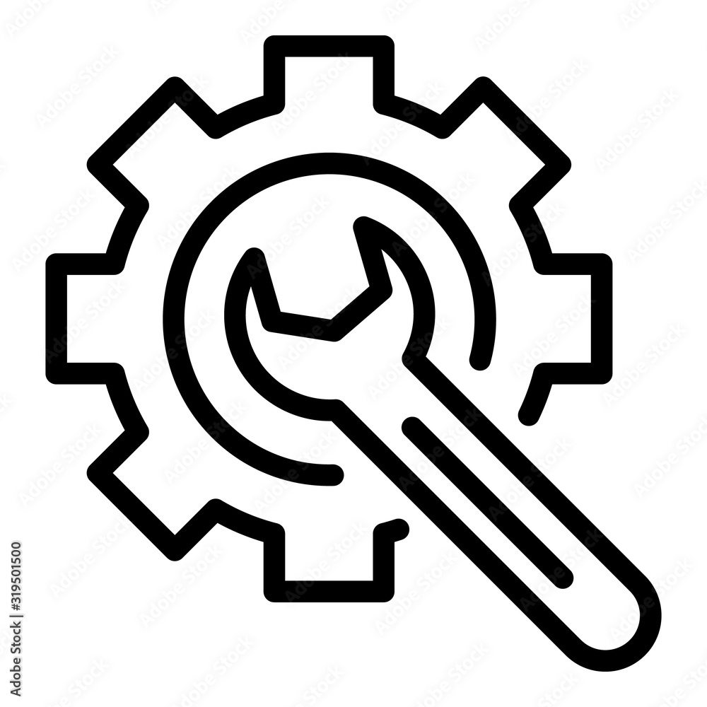 Gear and wrench icon. Outline gear and wrench vector icon for web design isolated on white background Gear and wrench icon. Outline gear and wrench vector icon for web design isolated on white background
