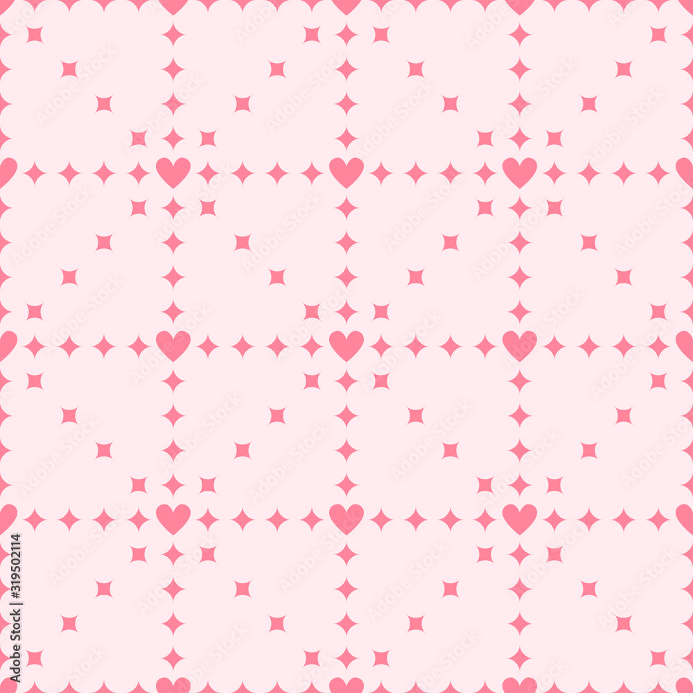 Heart pattern with diamonds. Seamless vector background