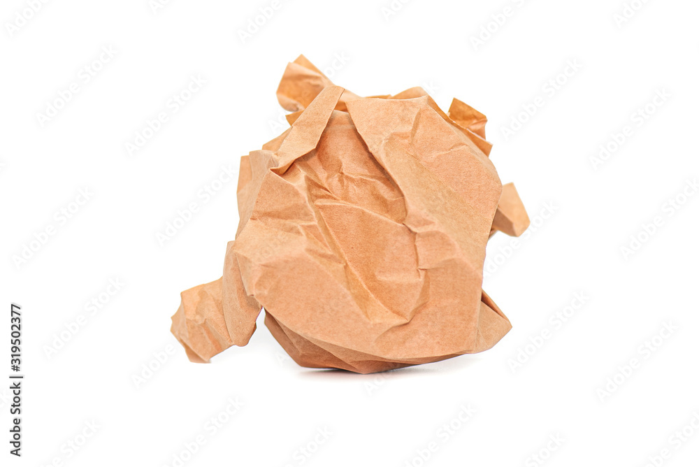 Crumpled brown Paper Ball isolated on white Background 