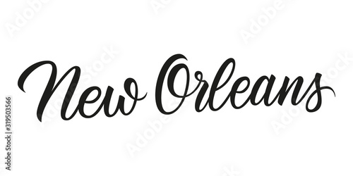 New Orleans handwritten inscription. New Orleans city name hand drawn lettering isolated on white background. Calligraphic element for your design. Vector illustration.
