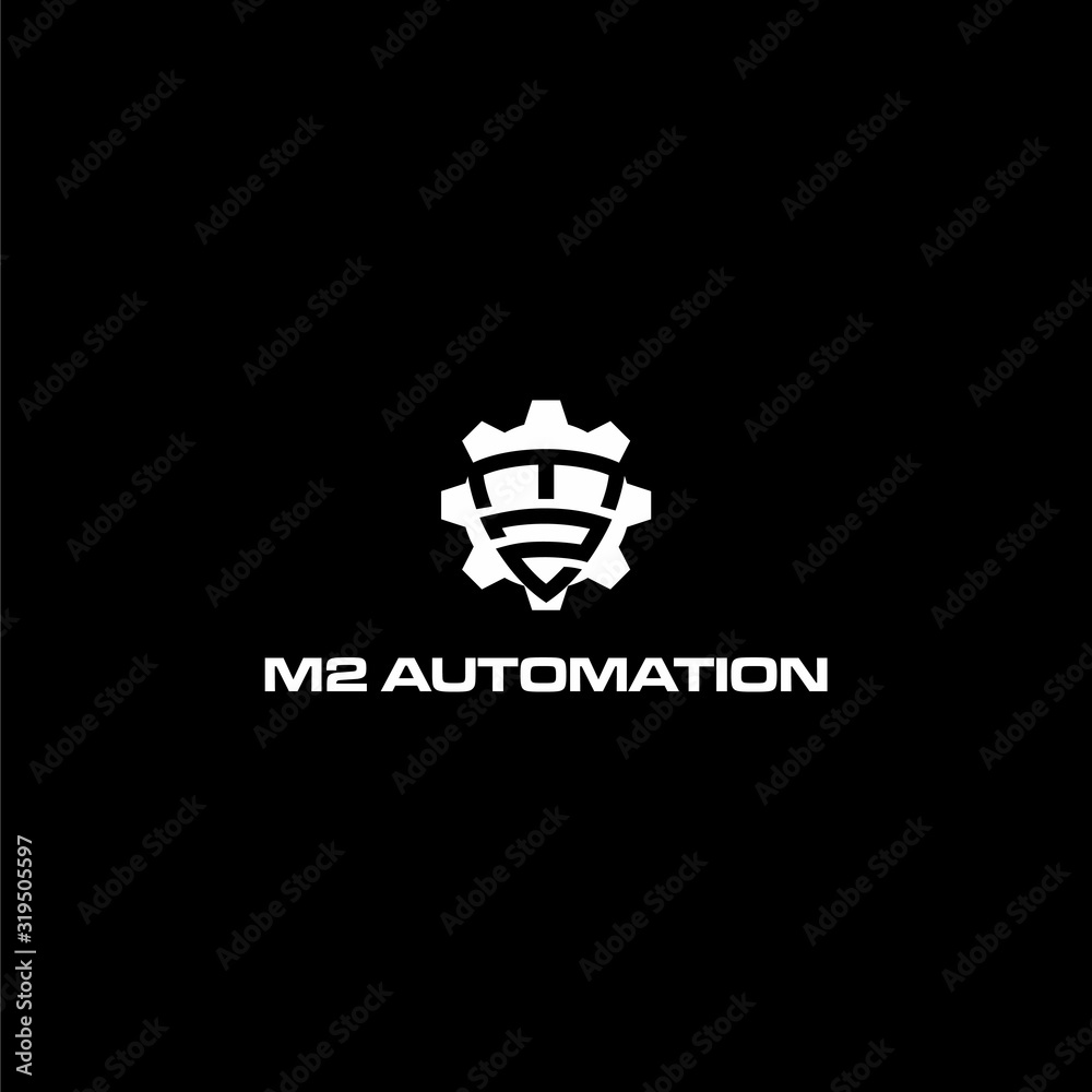 Bold logo design of M2 and security or automation icon with dark background - EPS10 - Vector.