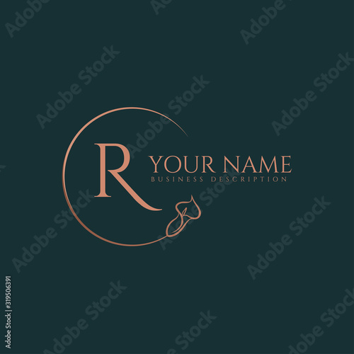 R initial letters of round flower elegant badge logo template