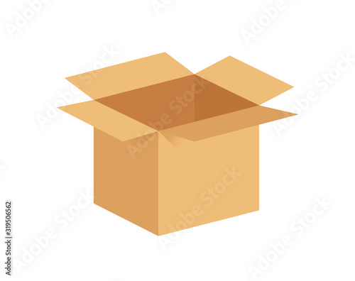 Opened cardboard box on white background.