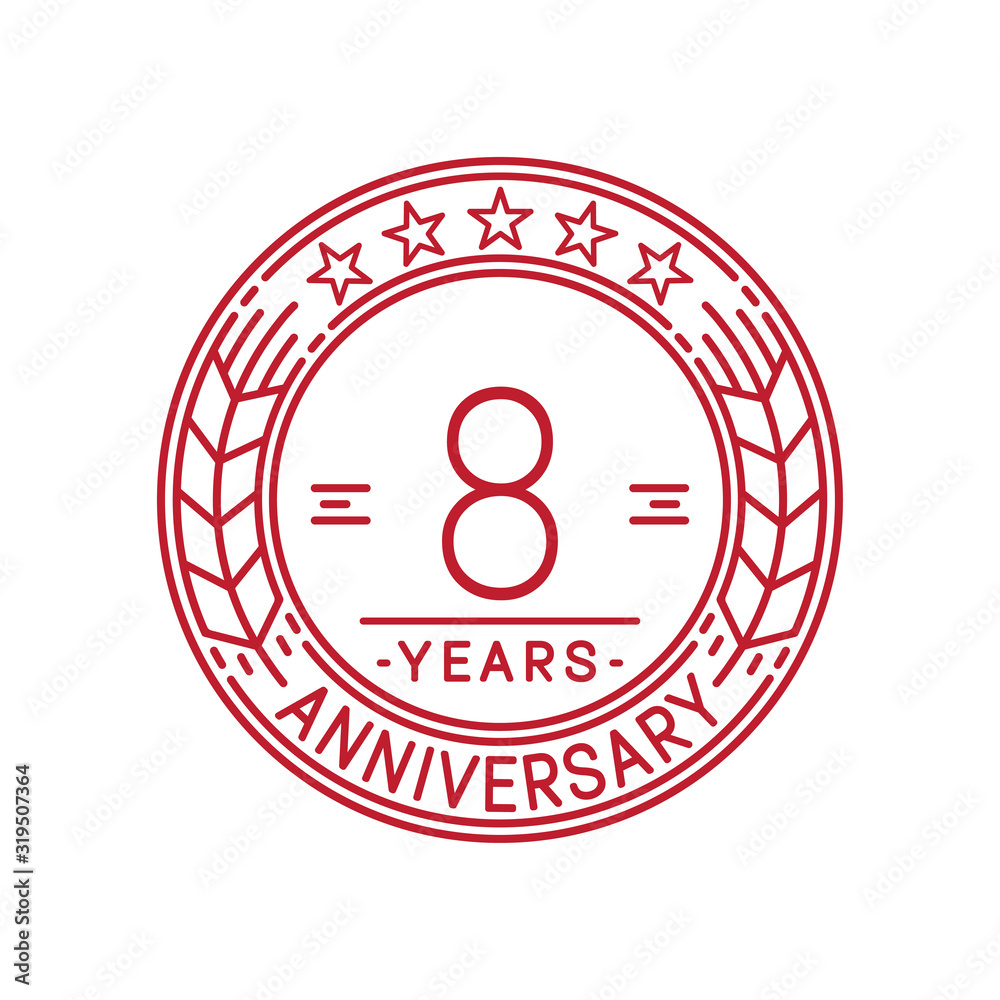 8 years anniversary celebration logo template. Line art vector and illustration. 8 years anniversary celebration logo template. Line art vector and illustration.
