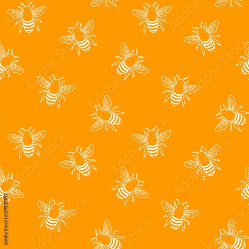 Orange honey bee seamless pattern