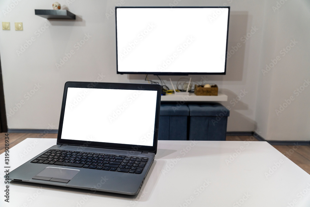 Fototapeta premium Cast laptop on a smart tv concept