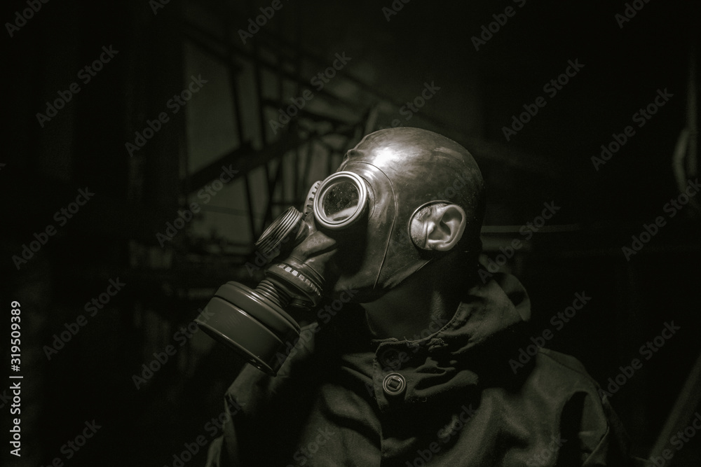 A soldier in a gas mask. Stalker. Corona virus