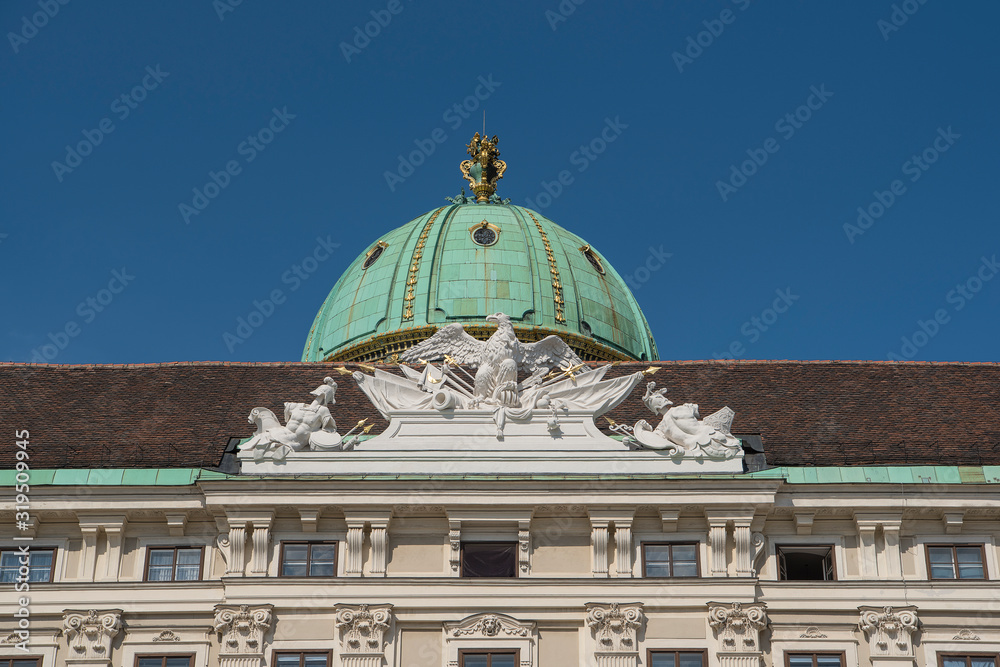 Vienna, Austria - June 4, 2019; Dome of the Palace Hofburg in the center of Vienna a famous landmark and a popular tourist destination