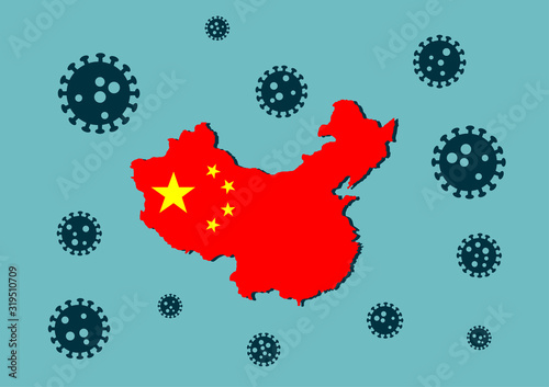 Chinese Map  with Corona Virus outtbreak as a background