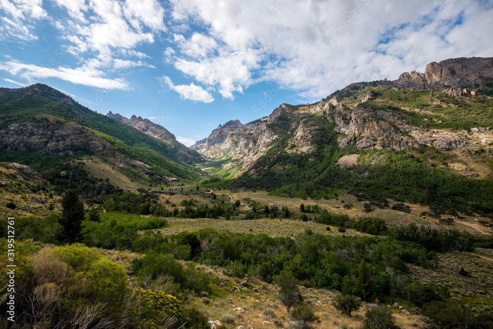 A view looking up a beautiful glacier carved valley with Camp Lamoille at the base in Lamoille Canyon in the Ruby Mountains near Elko, Nevada. A view looking up a beautiful glacier carved valley with Camp Lamoille at the base in Lamoille Canyon in the Ruby Mountains near Elko, Nevada.