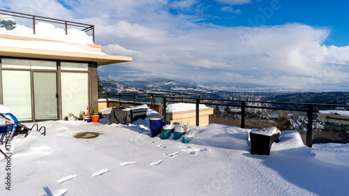 Fraser Valley from Burnaby Mountain on a snowy winter day