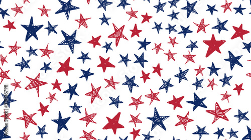 Independence Day USA. Presidents day. Hand drawn illustration. Stars grunge.