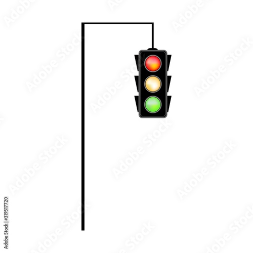 Stoplight sign. Icon traffic light on white background. Symbol regulate movement safety and warning. Electricity semaphore regulate transportation on crossroads urban road. Vector illustration