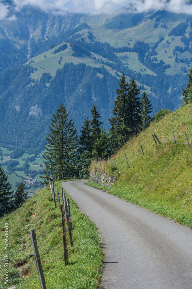 Naklejka premium Beautiful swiss alps mountains. road. 