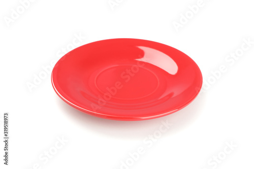 Red clean plate isolated on white background. Kitchen, serving