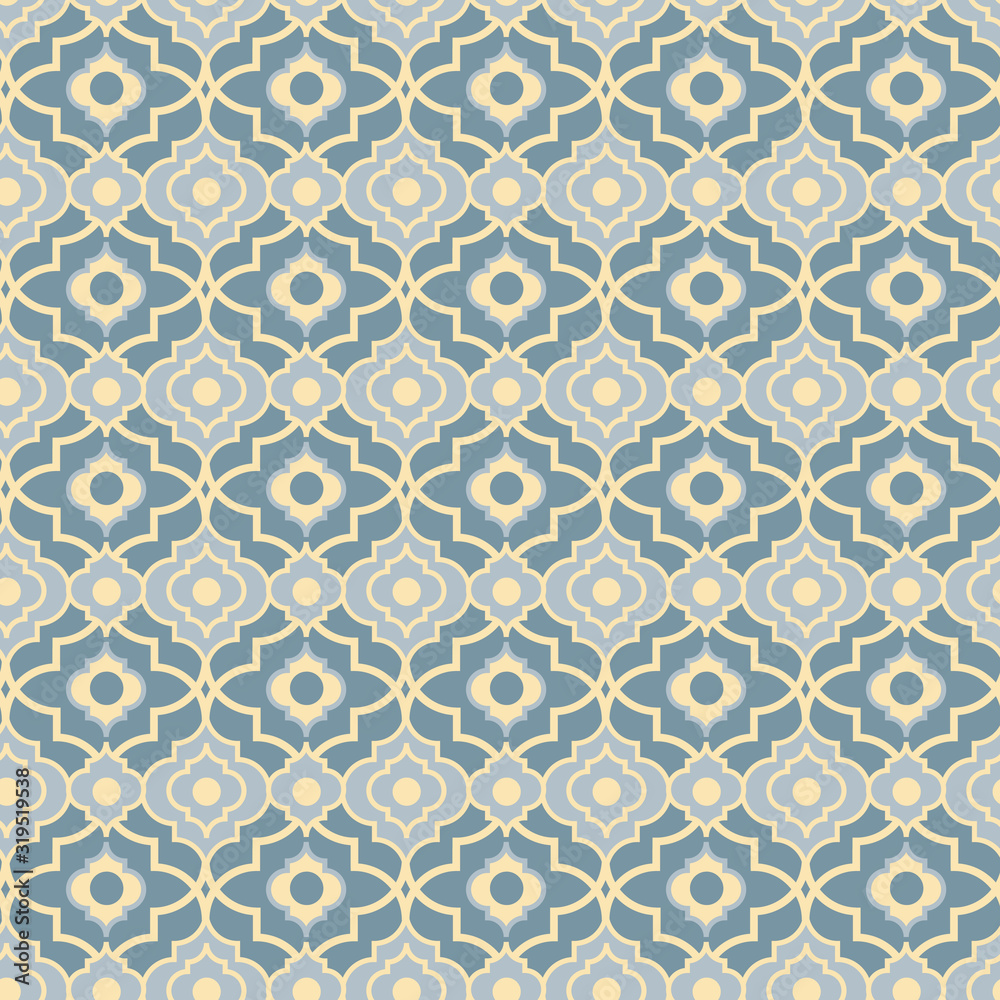Moroccan Blues, quatrafoil background pattern seamless vector pattern
