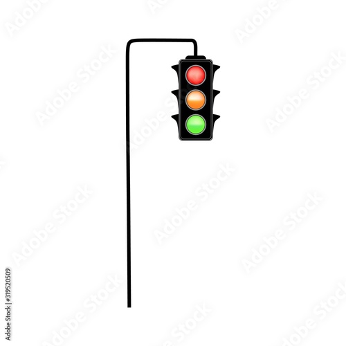 Stoplight sign. Icon traffic light on white background. Symbol regulate movement safety and warning. Electricity semaphore regulate transportation on crossroads urban road. Vector illustration