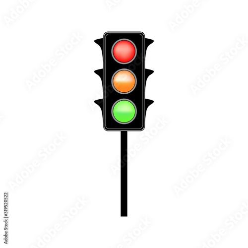 Stoplight sign. Icon traffic light on white background. Symbol regulate movement safety and warning. Electricity semaphore regulate transportation on crossroads urban road. Vector illustration