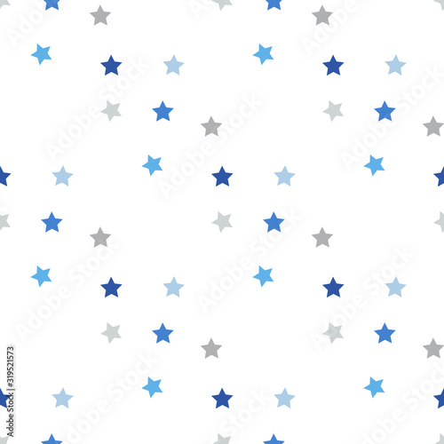 Seamless pattern with cozy blue and grey stars on white background for plaid, fabric, textile, clothes, cards, post cards, scrapbooking paper, tablecloth and other things. Vector image.