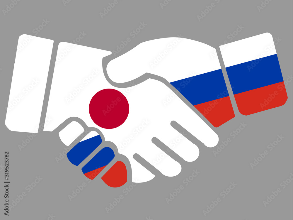 Russia and Japan flags Handshake vector