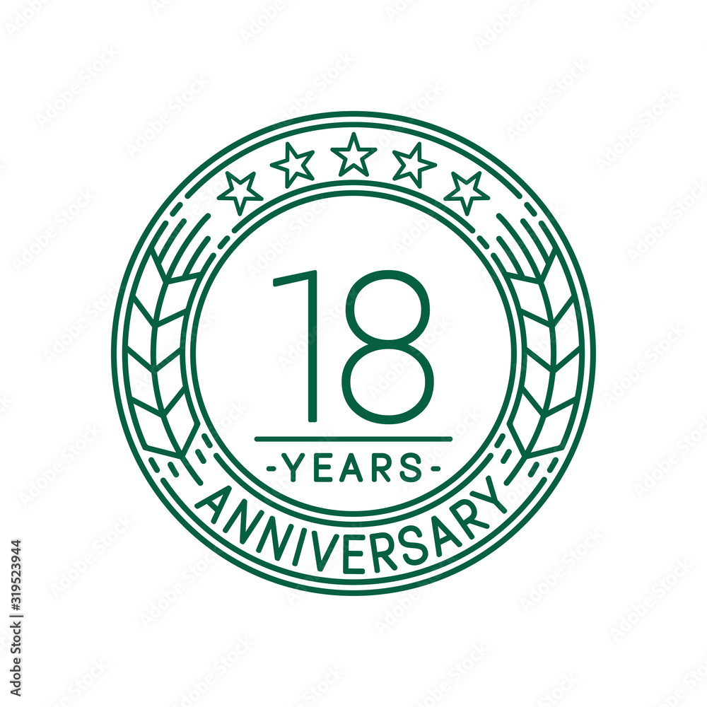 18 years anniversary celebration logo template. Line art vector and illustration.