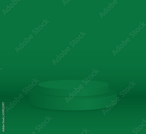 3d green cylinder podium minimal studio background. Abstract 3d geometric shape