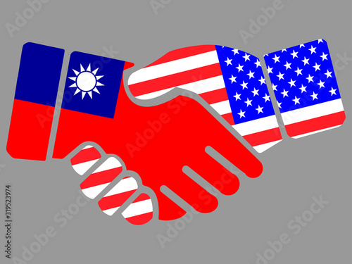 Taiwan Republic of China and USA flags Handshake vector