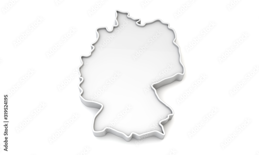 Simple white 3D map of Germany. 3D Rendering
