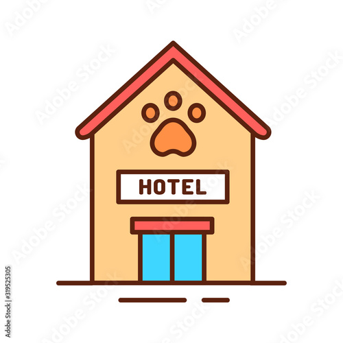 Animal hotel color line icon. Place where people can leave their pets at the time of departure. Pictogram for web page, mobile app, promo. UI UX GUI design element. Editable stroke.