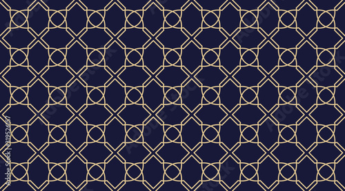 Seamless simple geometric pattern. Vector oriental modern texture in navy blue and gold colors.