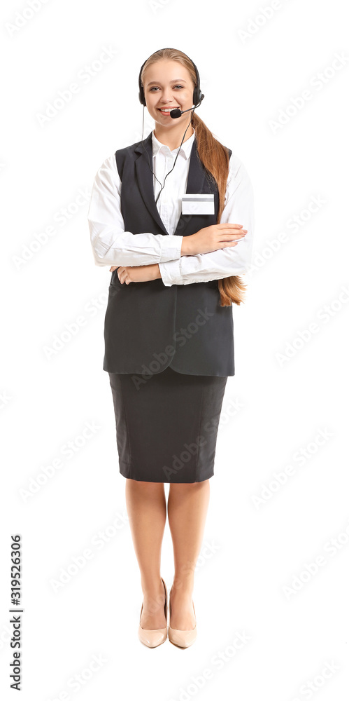 Portrait of female receptionist on white background Portrait of female receptionist on white background