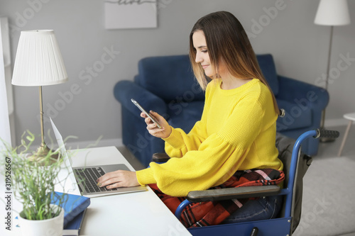Handicapped young woman in ...