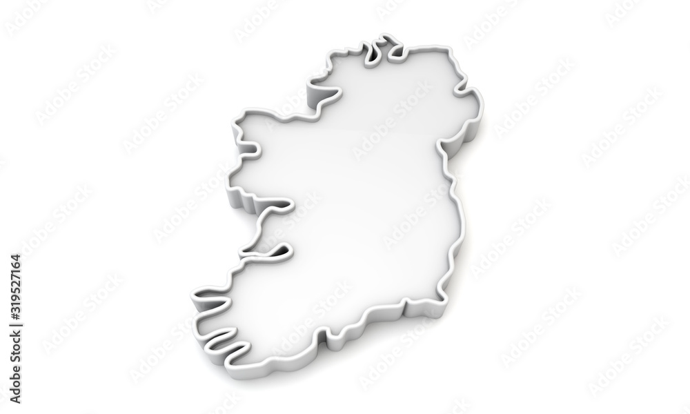 Simple white 3D map of Ireland. 3D Rendering Simple white 3D map of Ireland. 3D Rendering