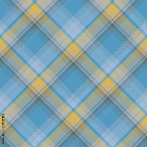 Seamless pattern in stylish discreet blue, grey and yellow colors for plaid, fabric, textile, clothes, tablecloth and other things. Vector image. 2