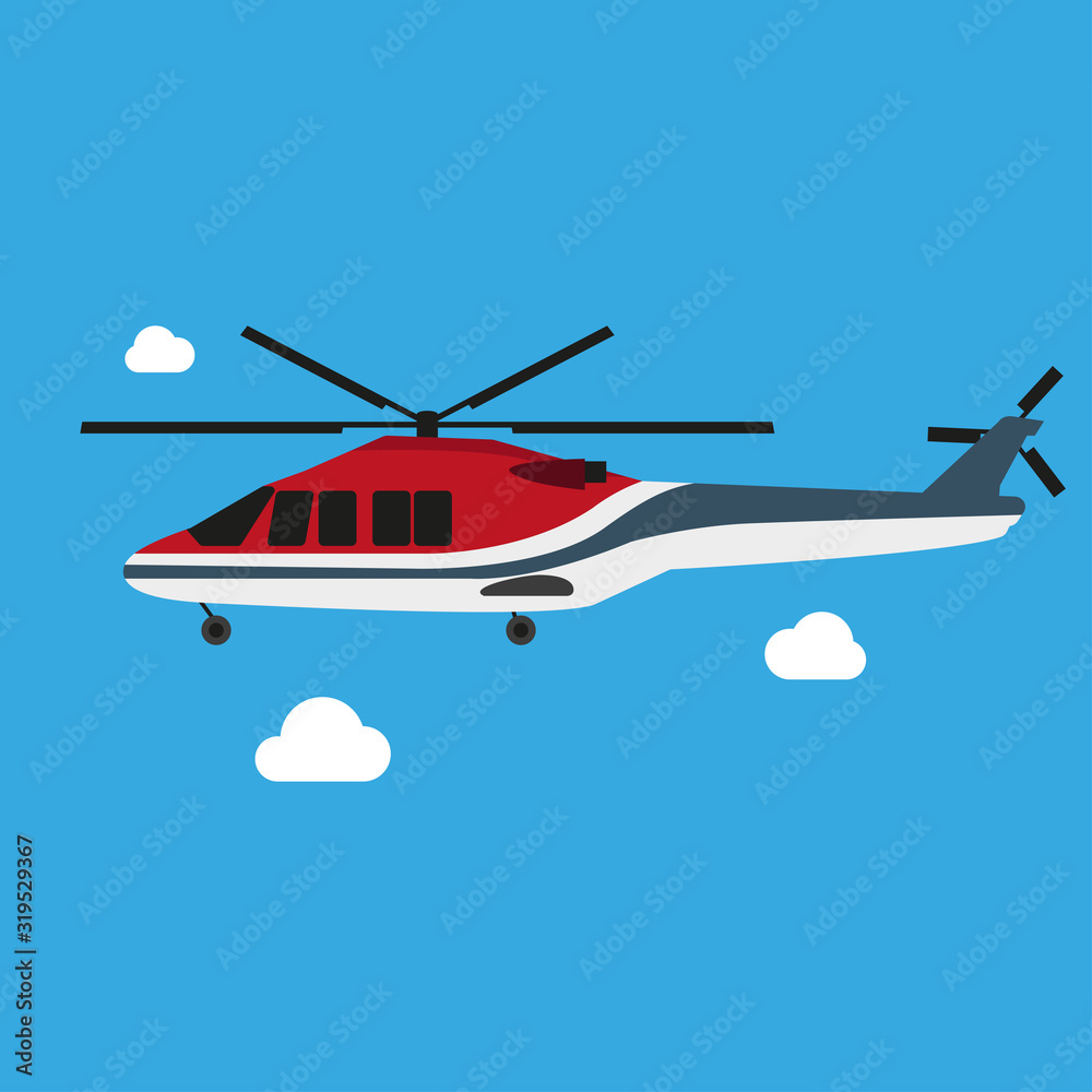 Fototapeta premium Helicopter icon on a blue background. Simple flat vector illustration