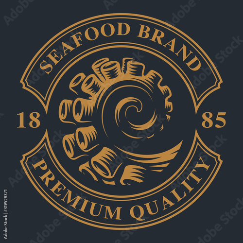 Vintage emblem with an octopus tentacle