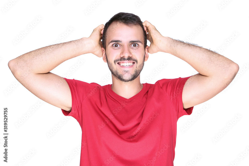 Portrait of young beard man isolated on white background