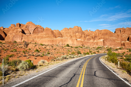 Scenic road in Arches National Park, Utah, USA.