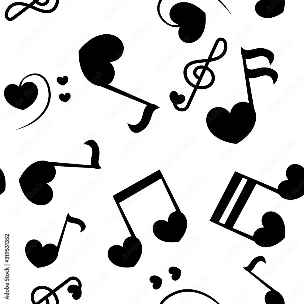 Seamless patter with love music notes with hearts. Do, re, mi, fa