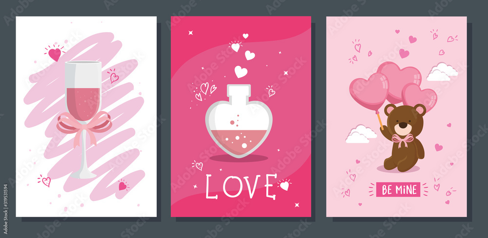 set icons for san valentines day with decoration vector illustration design