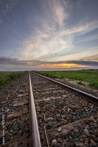 Sunset on a railway in Saskatchewan