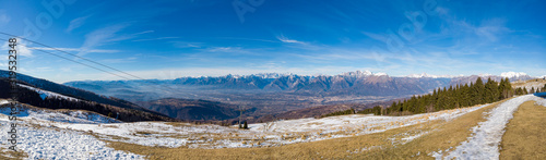 The view of Belluno and the Dolomites from the Navegal ski resort, Italy. Panorama 180° photo