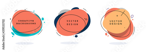 Set of modern abstract vector banners. Flat geometric shapes of different colors with black outline in memphis design style. Template ready for use in web or print design. Illustration