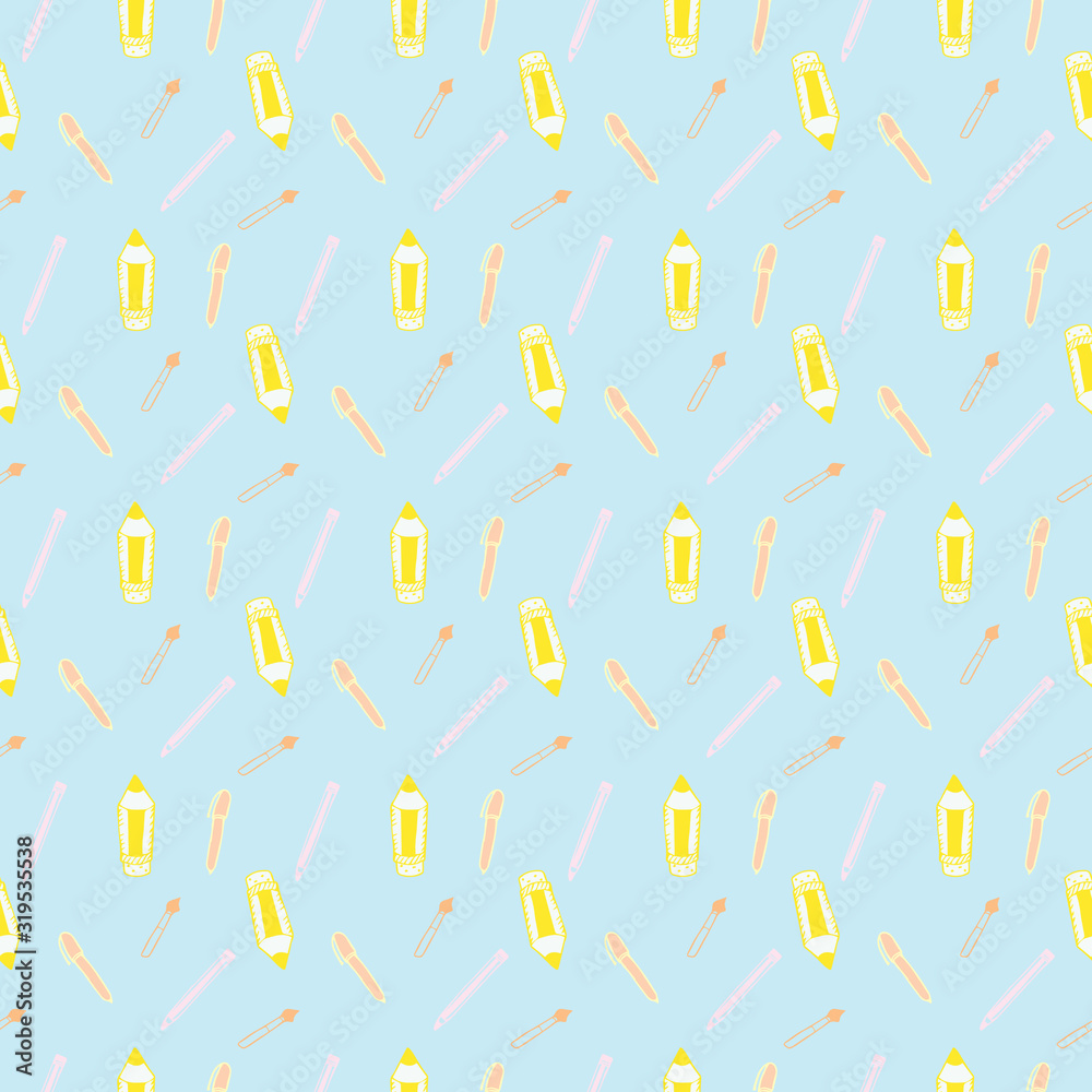 Seamless Pattern with Colorful Pencils and Pens. Back to School Background	