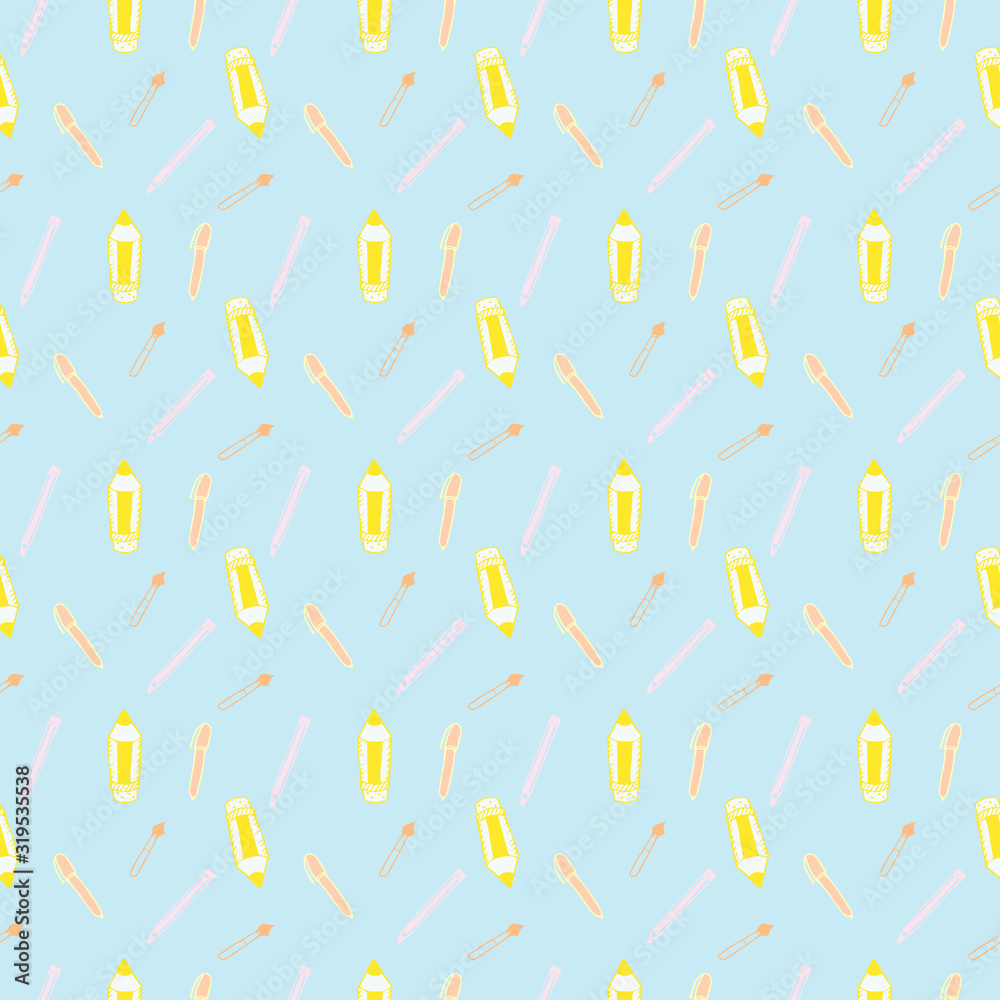 Seamless Pattern with Colorful Pencils and Pens. Back to School Background Seamless Pattern with Colorful Pencils and Pens. Back to School Background
