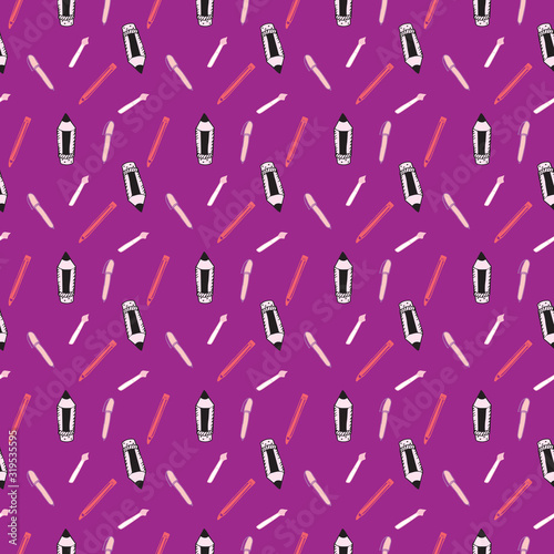 Seamless Pattern with Colorful Pencils and Pens. Back to School Background 